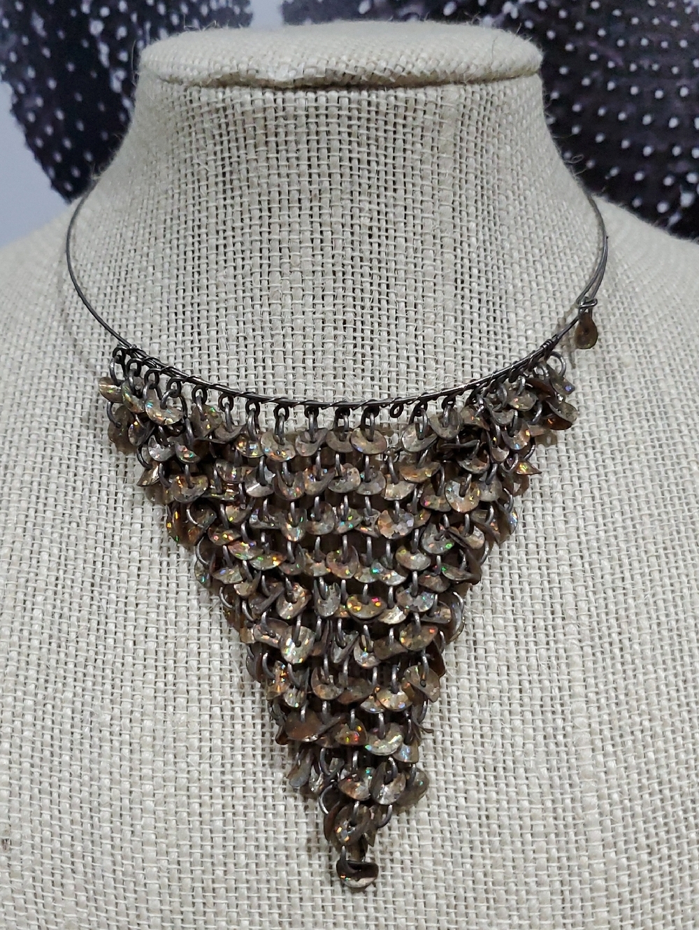 Vintage Brown Iridescent Cascade Necklace Choker Bib Mixed Metals Gypsy   Festiv